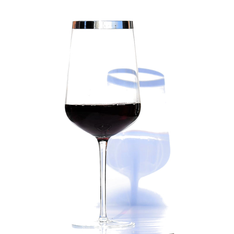 Red Wine Glass with Pure Silver Rim, Set of 2 | Rotwein Kristallglas 2er Set