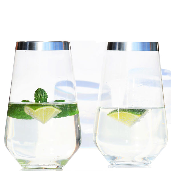 Long Drink Glass with Pure Silver Rim, Set of 2  |  Long Drink Glas mit Feinsilberrand 2er Set